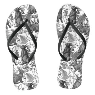 Rabbits and woodland flora2 Flip Flops