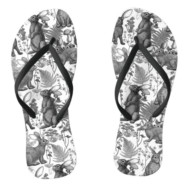 Rabbits and woodland flora2 Flip Flops (Footbed)