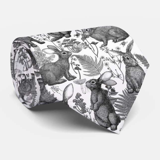 Rabbits and woodland flora2 Neck Tie (Rolled)