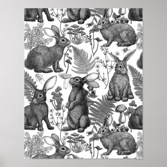 Rabbits and woodland flora2 Poster (Front)