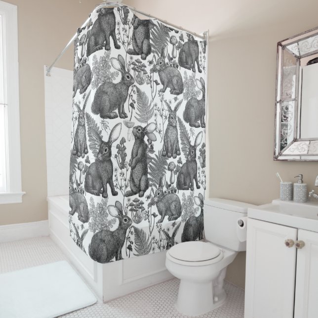 Rabbits and woodland flora2 Shower Curtain (In Situ)