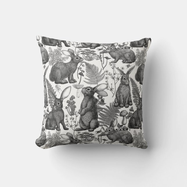 Rabbits and woodland flora2 Throw Pillow (Front)