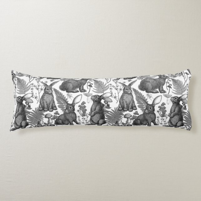 Rabbits and woodland flora 2 Body Pillow (Front)