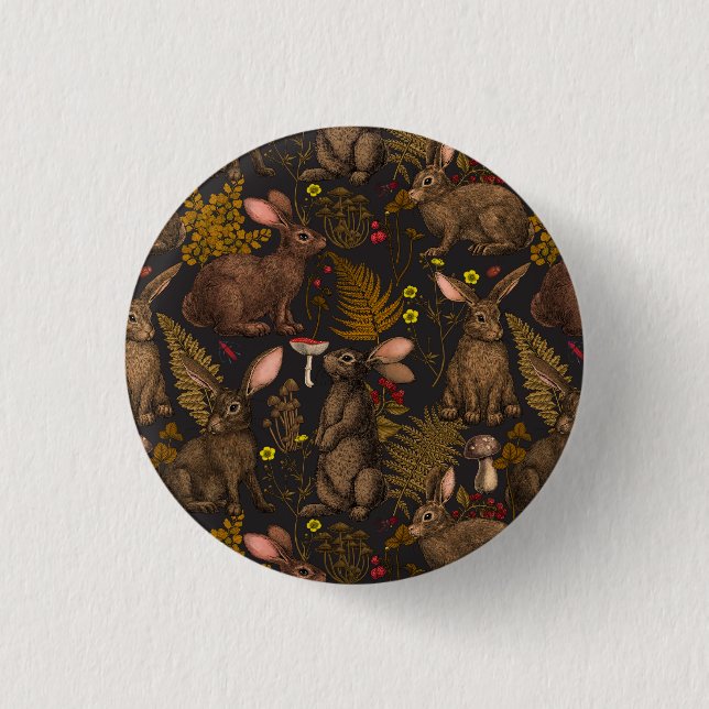 Rabbits and woodland flora 3 Button (Front)