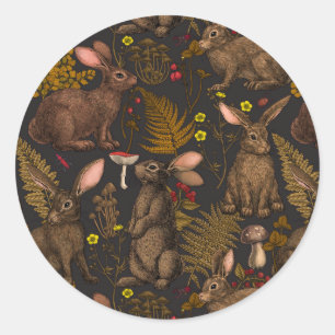 Rabbits and woodland flora 3 Classic Round Sticker