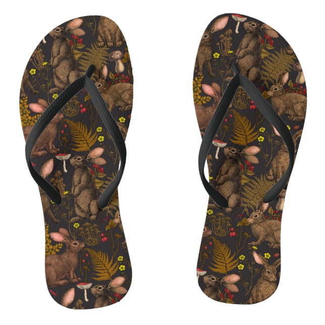 Rabbits and woodland flora 3 Flip Flops (Footbed)