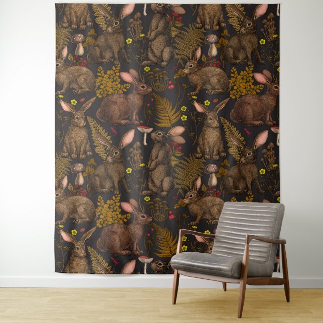 Rabbits and woodland flora 3 Tapestry (In Situ)