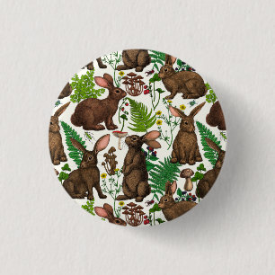 Rabbits and woodland flora 4 3 cm round badge