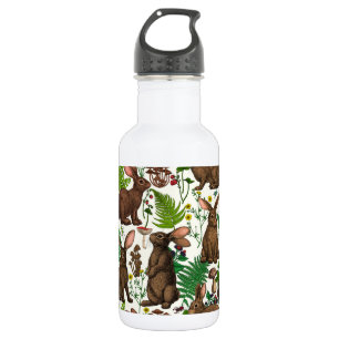 Rabbits and woodland flora 4 532 ml water bottle