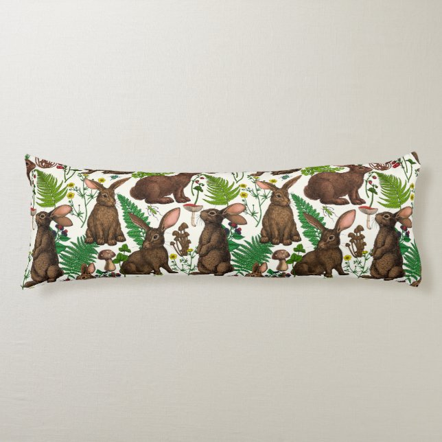 Rabbits and woodland flora 4 body cushion (Front)