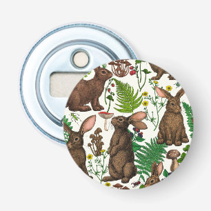 Rabbits and woodland flora 4 bottle opener