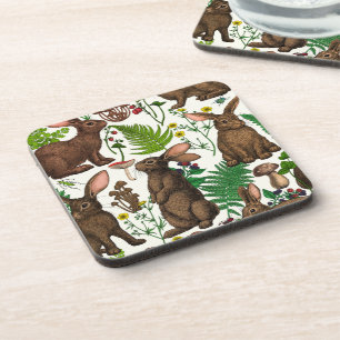 Rabbits and woodland flora 4 coaster