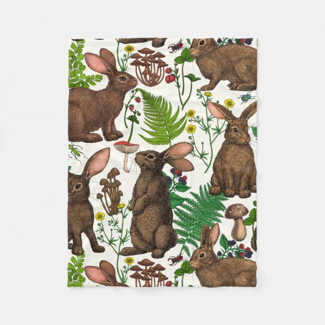 Rabbits and woodland flora 4 fleece blanket (Front)