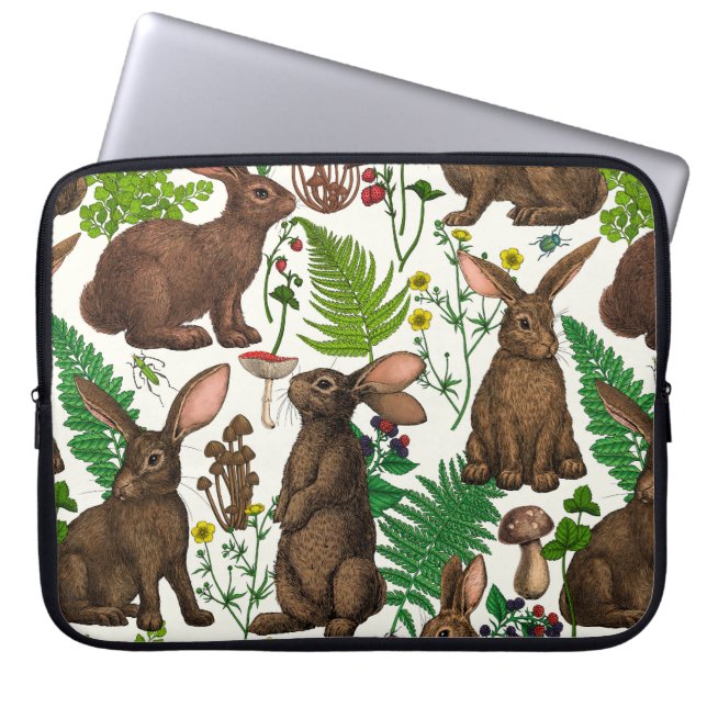 Rabbits and woodland flora 4 laptop sleeve (Front)