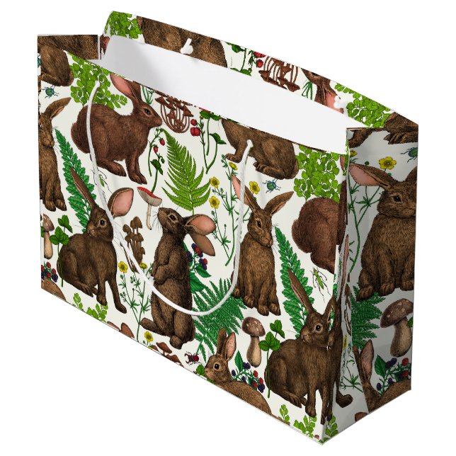 Rabbits and woodland flora 4 large gift bag (Back Angled)