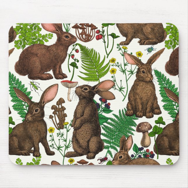 Rabbits and woodland flora 4 mouse mat (Front)
