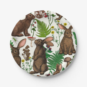 Rabbits and woodland flora 4 paper plate