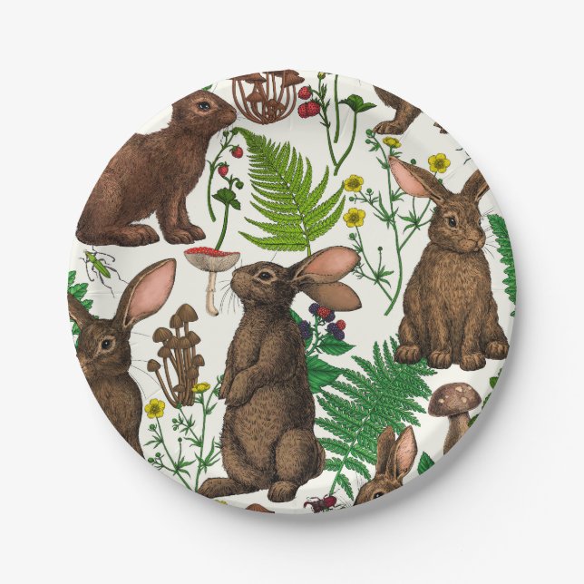 Rabbits and woodland flora 4 paper plate (Front)