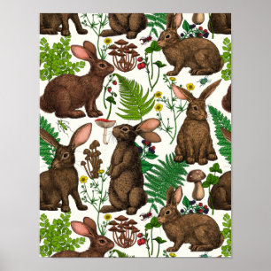 Rabbits and woodland flora 4 poster