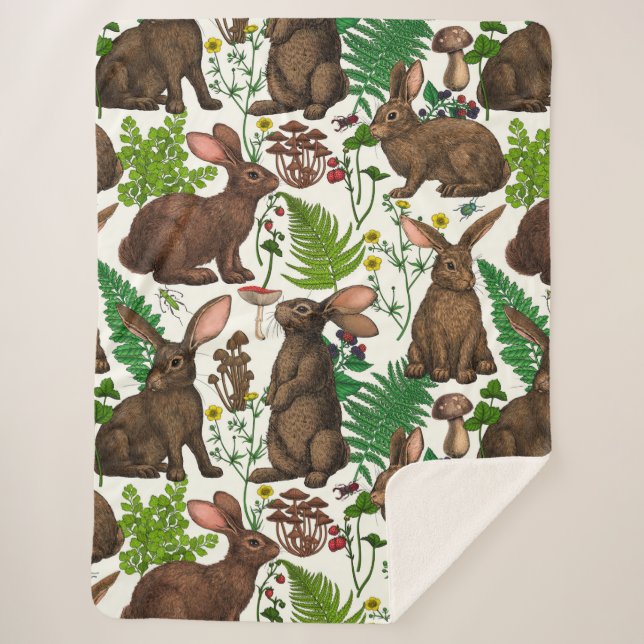 Rabbits and woodland flora 4 sherpa blanket (Front)