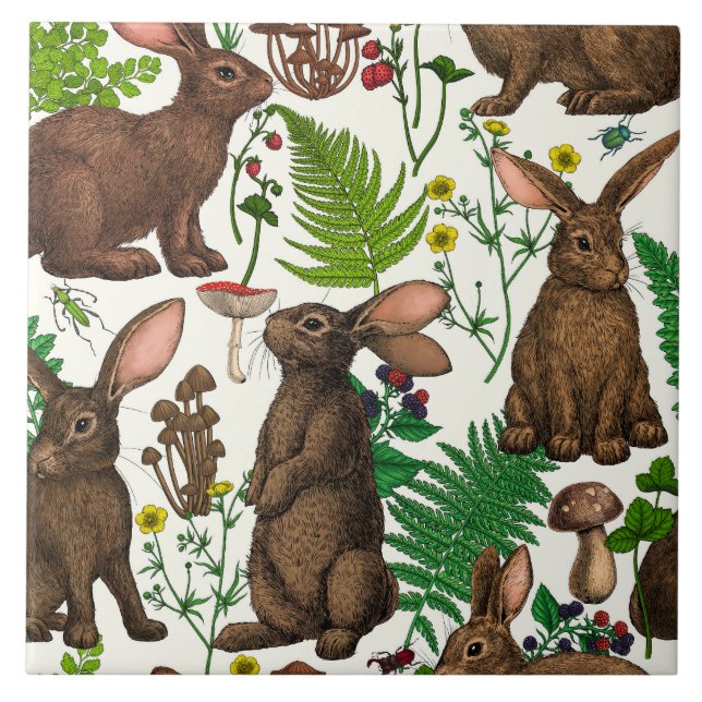 Rabbits and woodland flora 4 tile (Front)