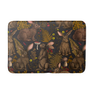 Rabbits and woodland flora Bath Mat