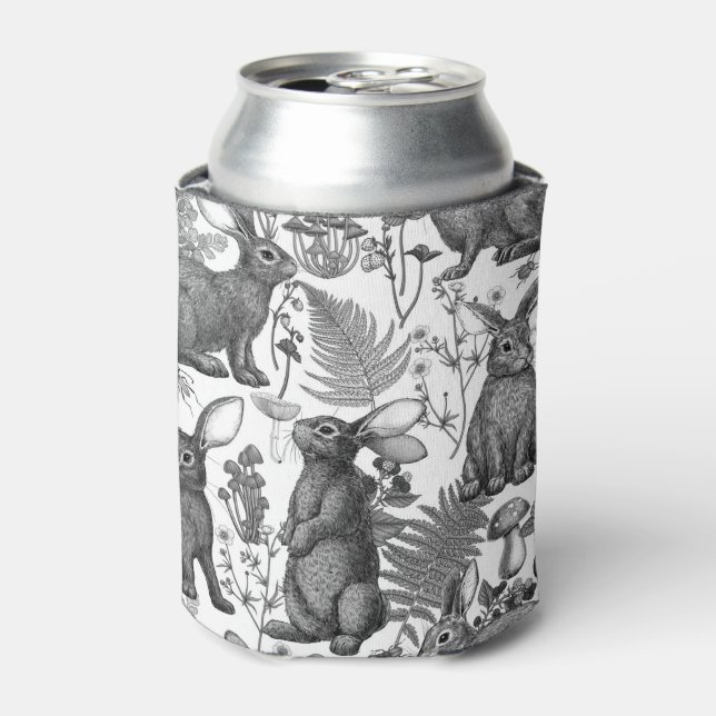 Rabbits and woodland flora Can Cooler (Can Front)