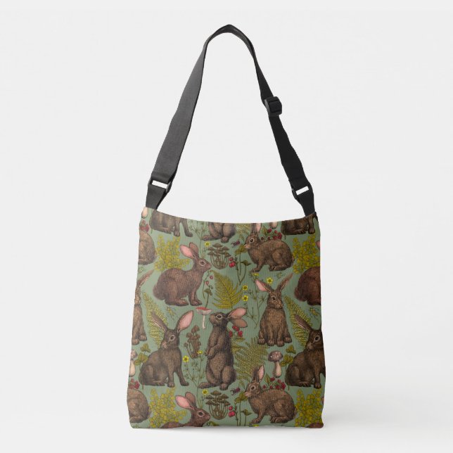 Rabbits and woodland flora Crossbody Bag (Front)
