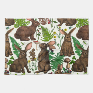 Rabbits and woodland flora Kitchen Towel