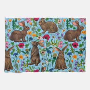 Rabbits and woodland flora Kitchen Towel