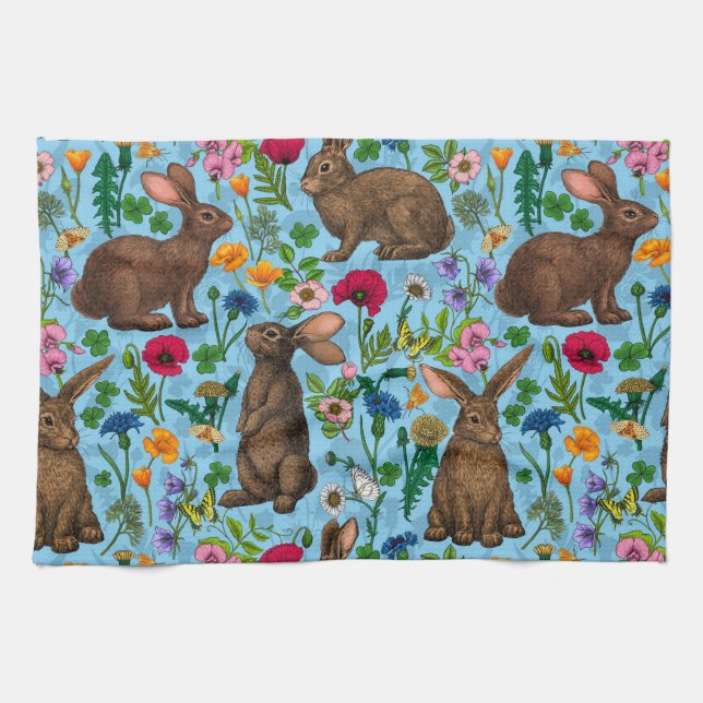 Rabbits and woodland flora Kitchen Towel (Horizontal)