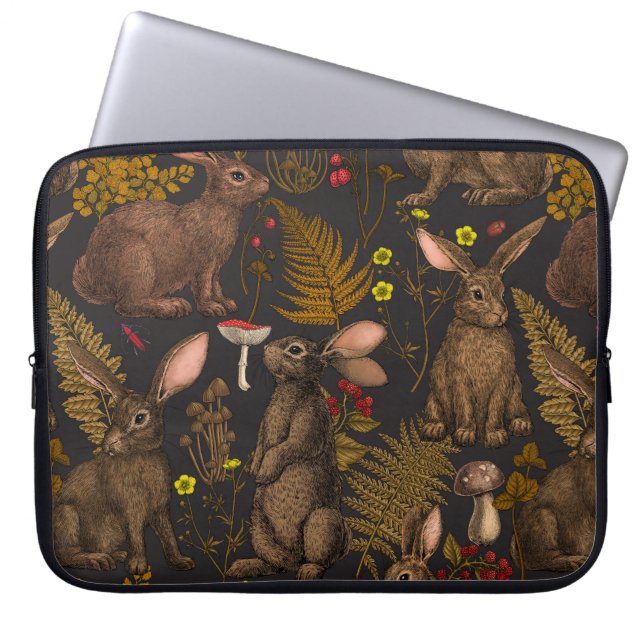 Rabbits and woodland flora Laptop Sleeve (Front)