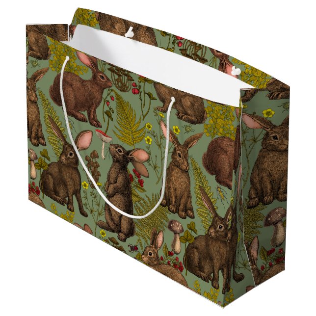 Rabbits and woodland flora Large Gift Bag (Back Angled)