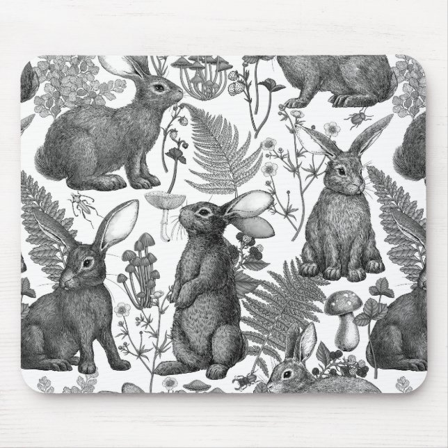 Rabbits and woodland flora Mouse Pad (Front)