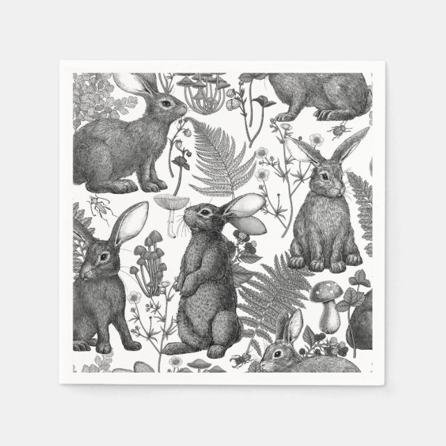 Rabbits and woodland flora Napkins (Front)