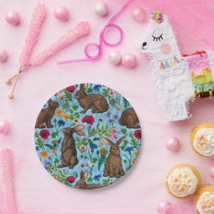 Rabbits and woodland flora Paper Plates