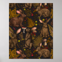 Rabbits and woodland flora Poster