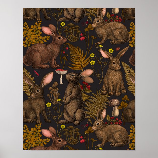 Rabbits and woodland flora Poster (Front)