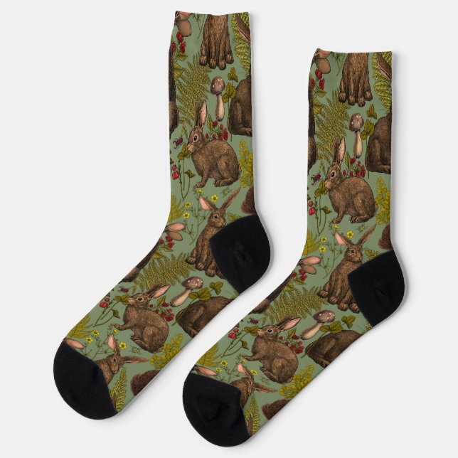 Rabbits and woodland flora Socks (Left)