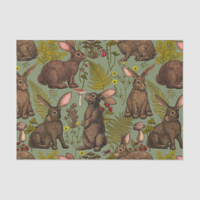 Rabbits and woodland flora Tissue Paper (Front)