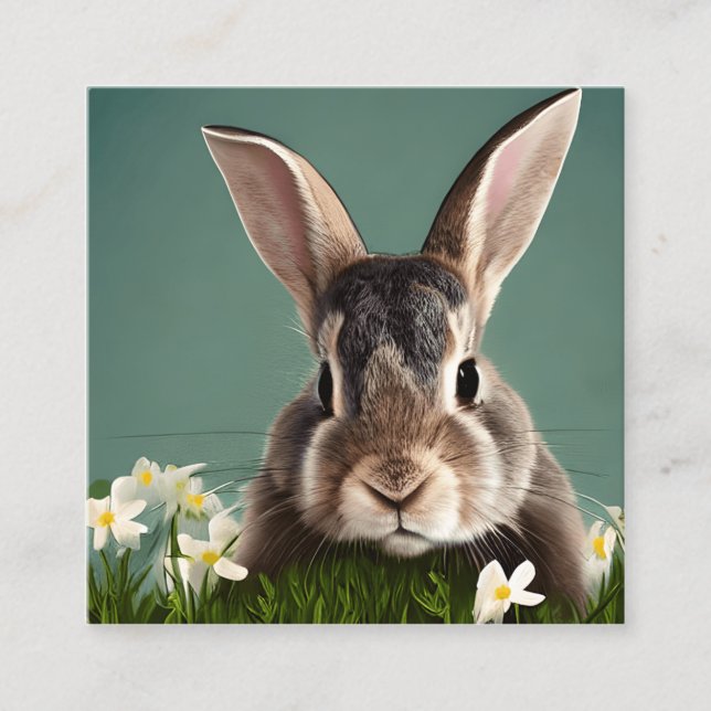 Rabbits are small mammals known for their cute app square business card (Front)
