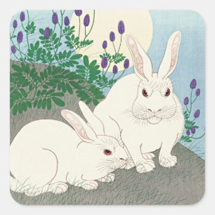 Rabbits at Full Moon by Ohara Koson, Square Sticker