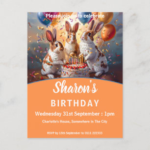 Rabbits Birthday Invitation Postcard