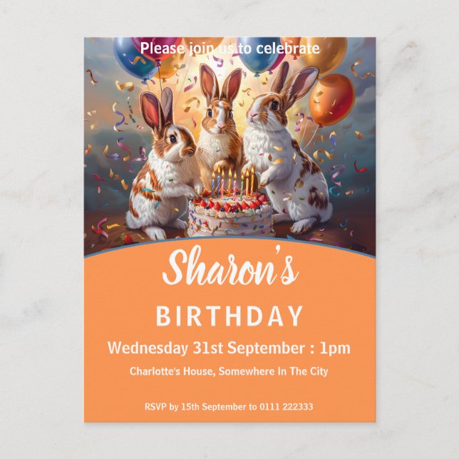 Rabbits Birthday Invitation Postcard (Front)