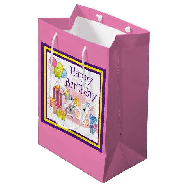 Rabbits Birthday Medium Gift Bag (Front Angled)