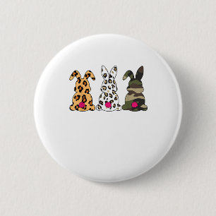 Rabbits Bunnies Leopard Camouflage Happy Easter Da 6 Cm Round Badge
