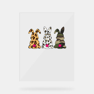 Rabbits Bunnies Leopard Camouflage Happy Easter Da Acrylic Sign