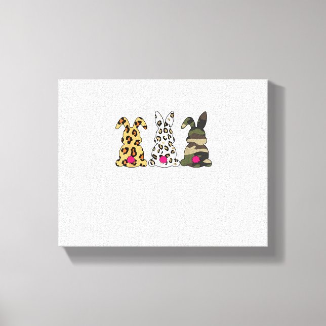 Rabbits Bunnies Leopard Camouflage Happy Easter Da Canvas Print (Front)