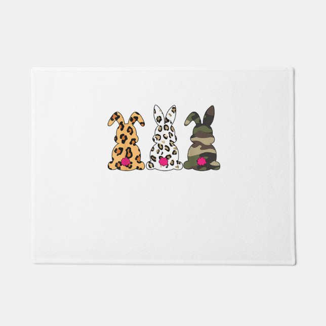 Rabbits Bunnies Leopard Camouflage Happy Easter Da Doormat (Front)