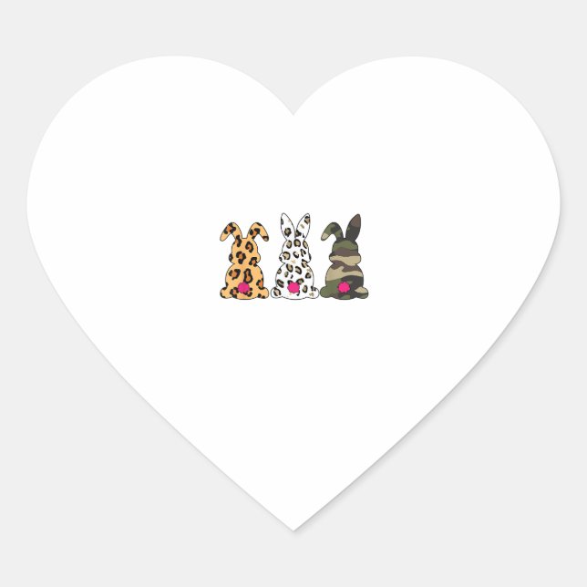 Rabbits Bunnies Leopard Camouflage Happy Easter Da Heart Sticker (Front)